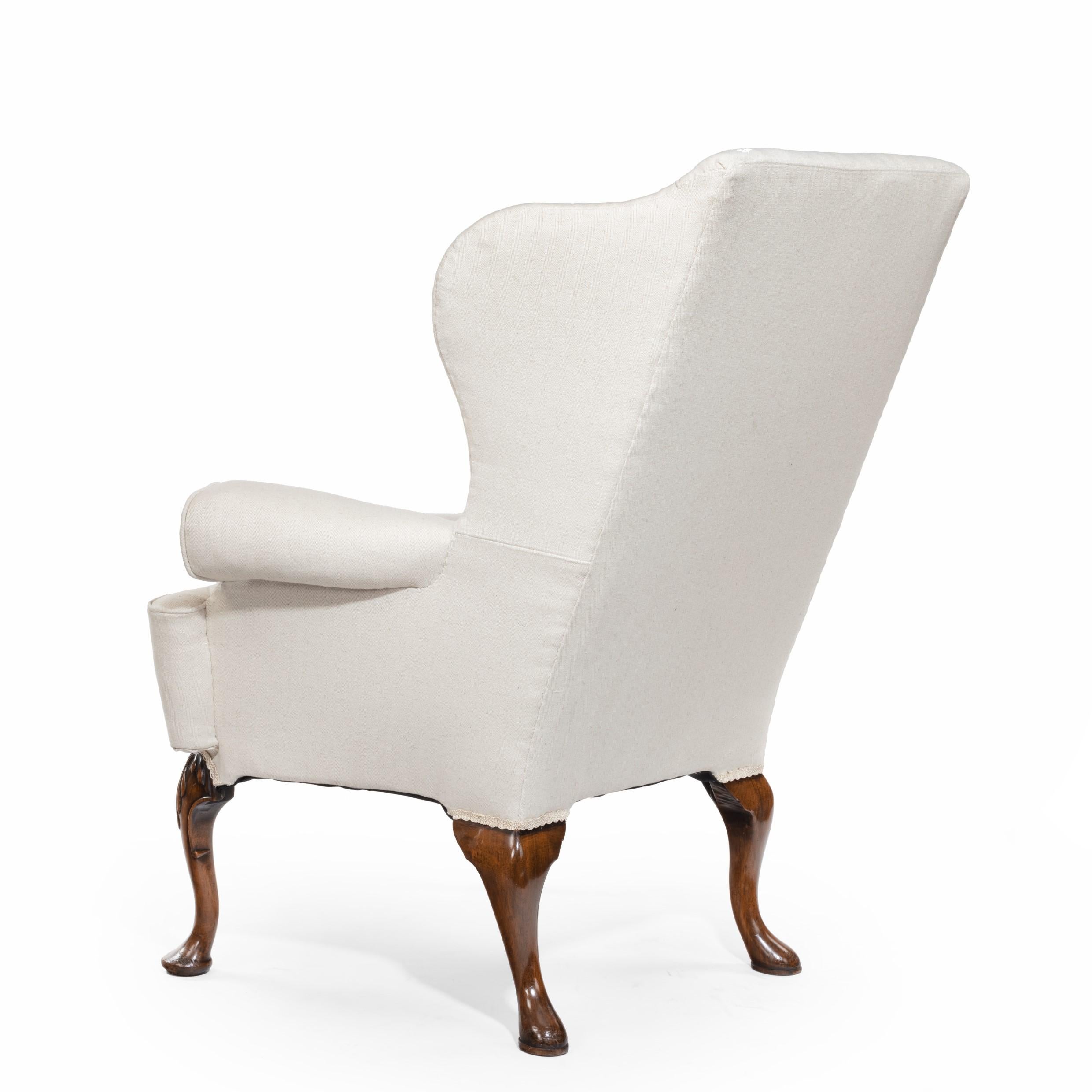 Early 20th Century Queen Anne Style Walnut Wing Armchairs