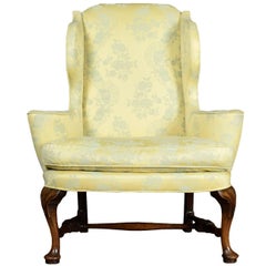 Antique Queen Anne Style Wing Armchair