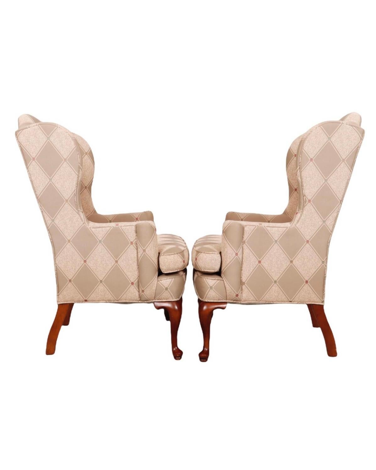 American Queen Anne Style Wingback Chairs - a Pair For Sale