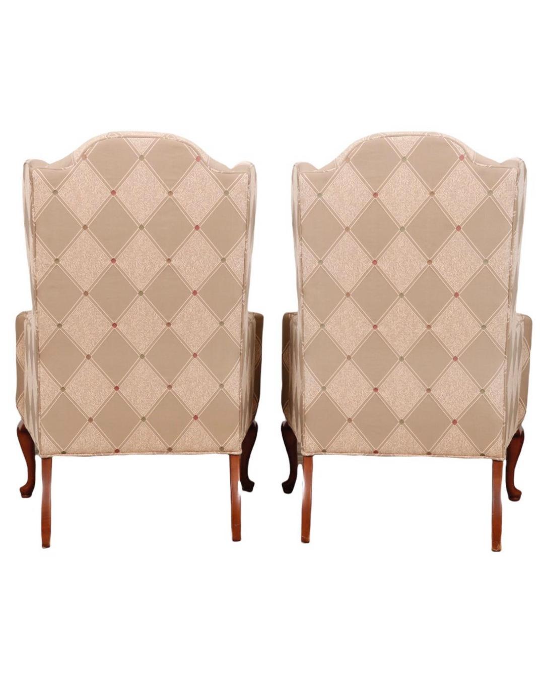 Queen Anne Style Wingback Chairs - a Pair In Good Condition For Sale In Bradenton, FL