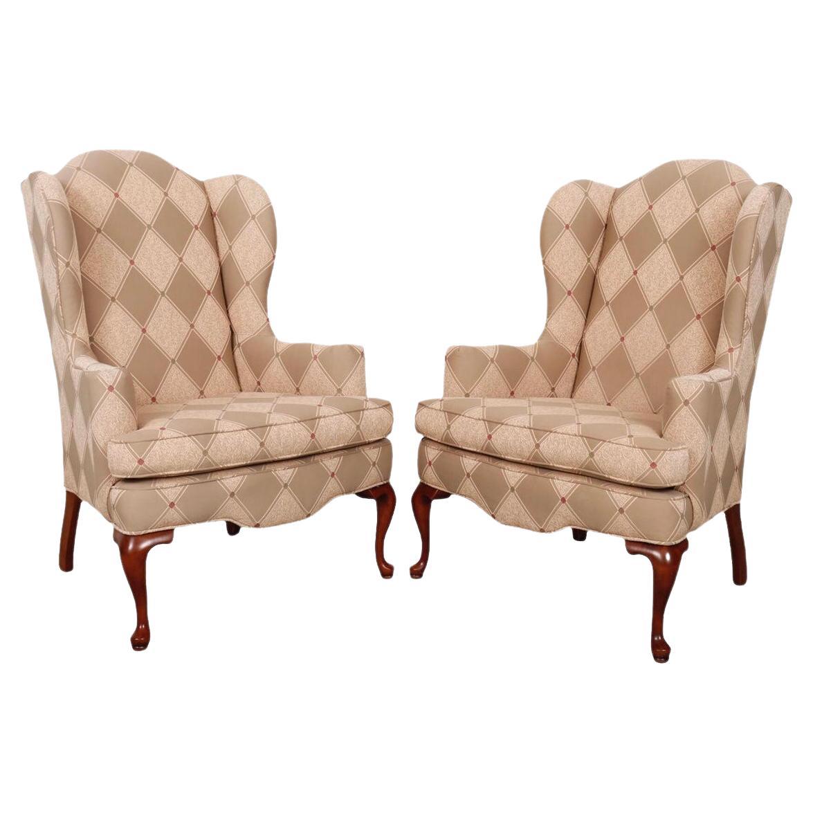 Queen Anne Style Wingback Chairs - a Pair For Sale