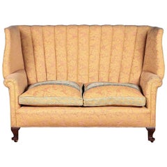 Antique Queen Anne Style Wingback Settee, circa 1920