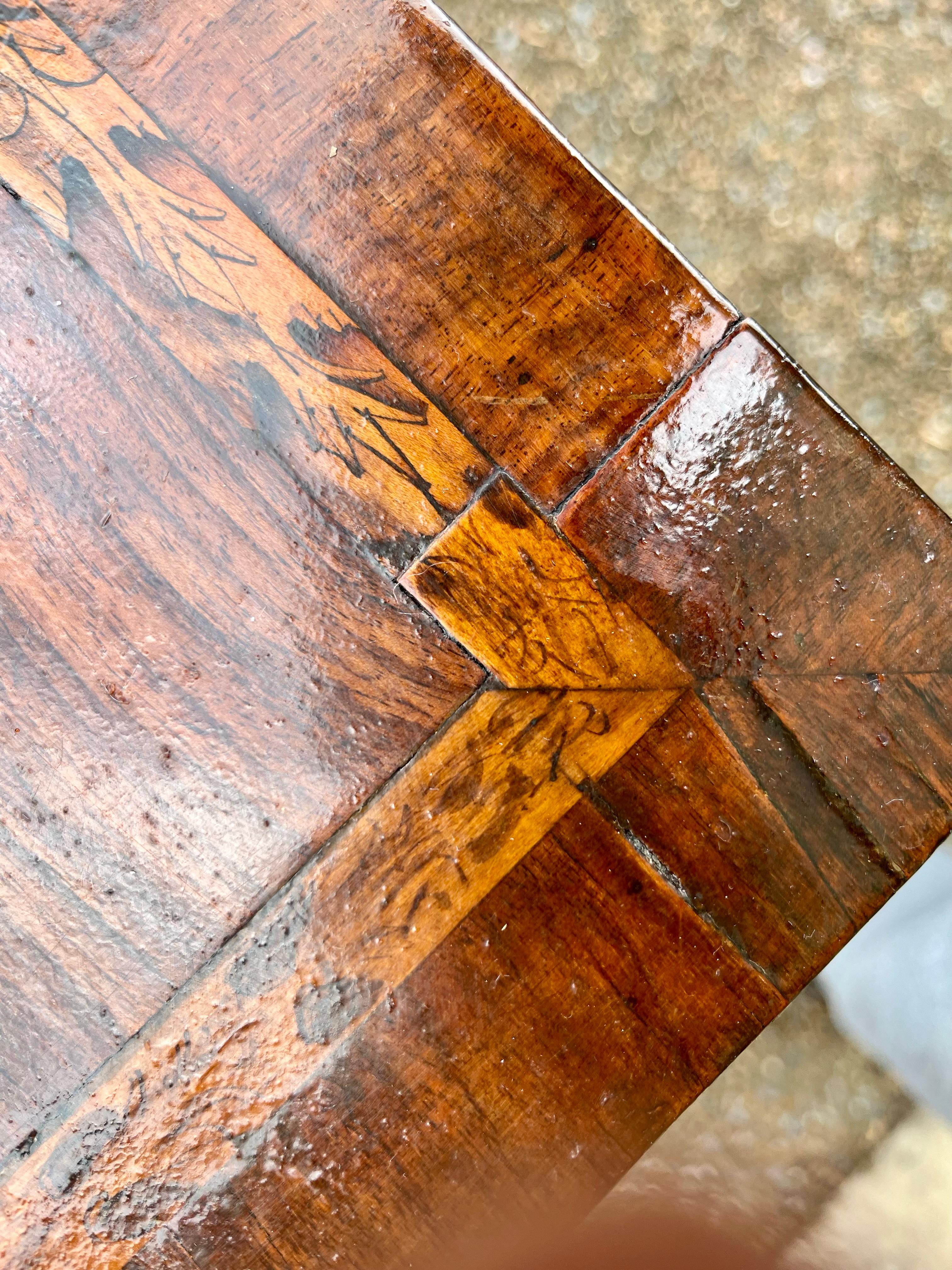 Queen Anne Transitional to George I Walnut Inlaid and Penwork Chest 11