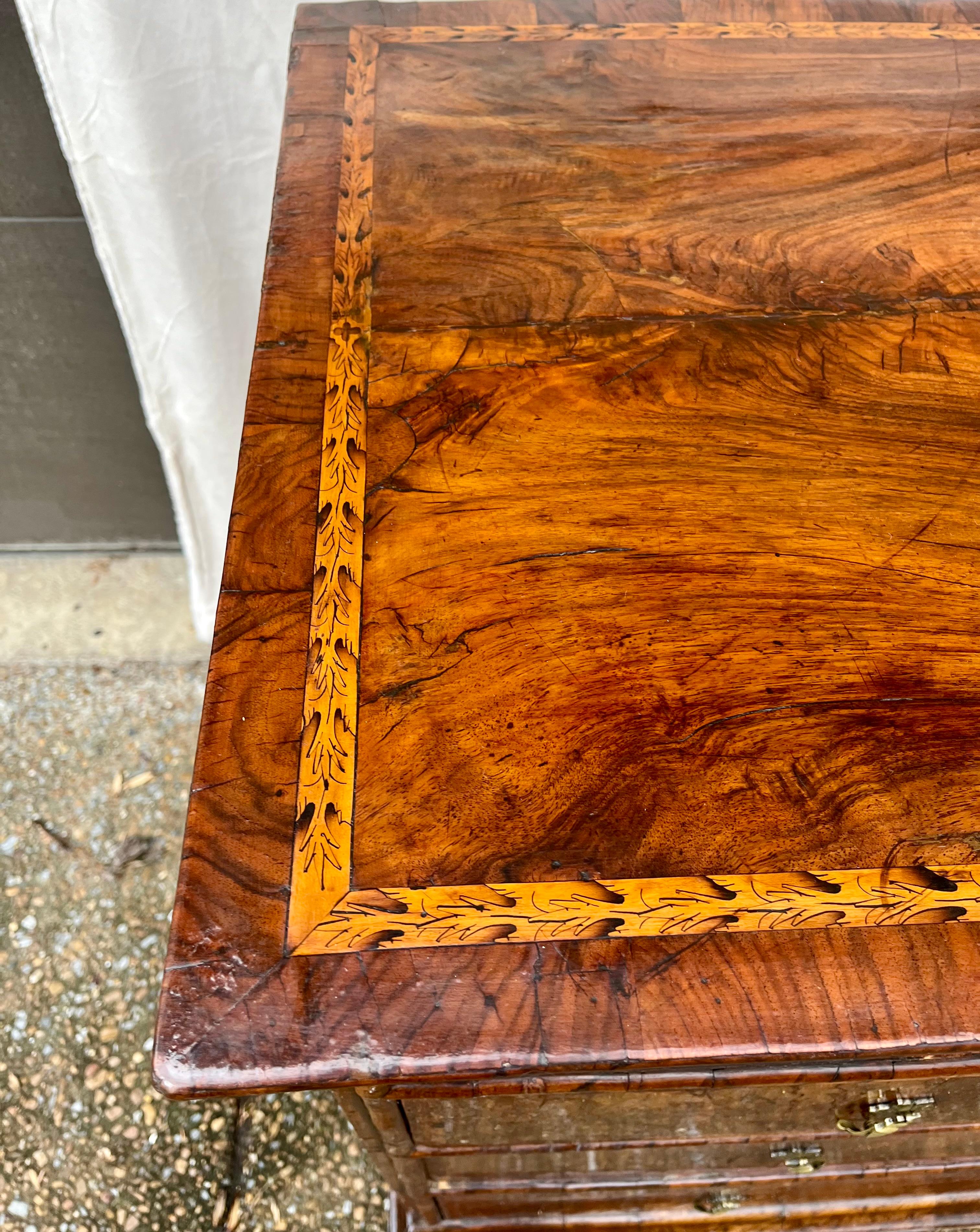 Queen Anne Transitional to George I Walnut Inlaid and Penwork Chest 12