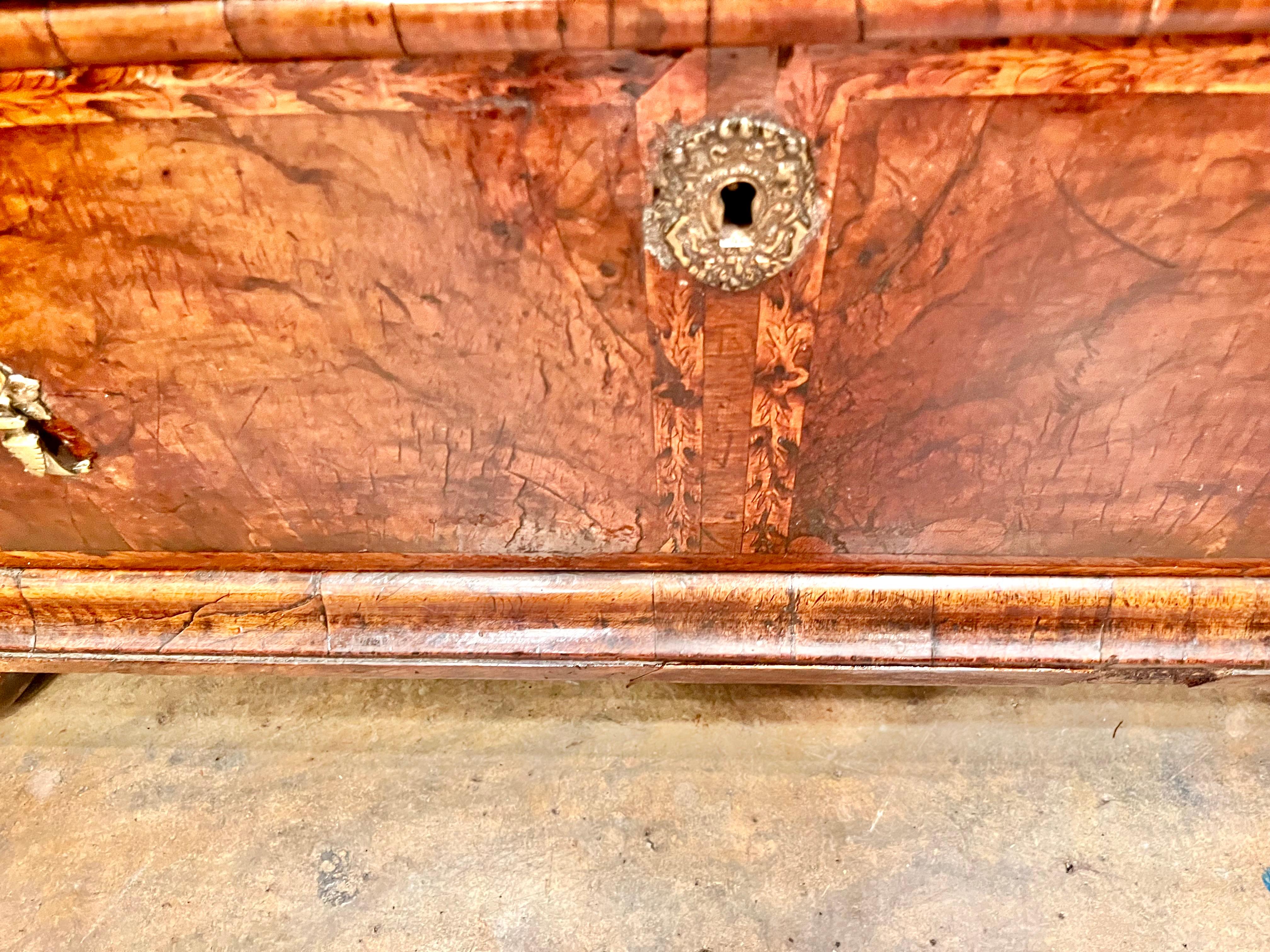 Queen Anne Transitional to George I Walnut Inlaid and Penwork Chest 14