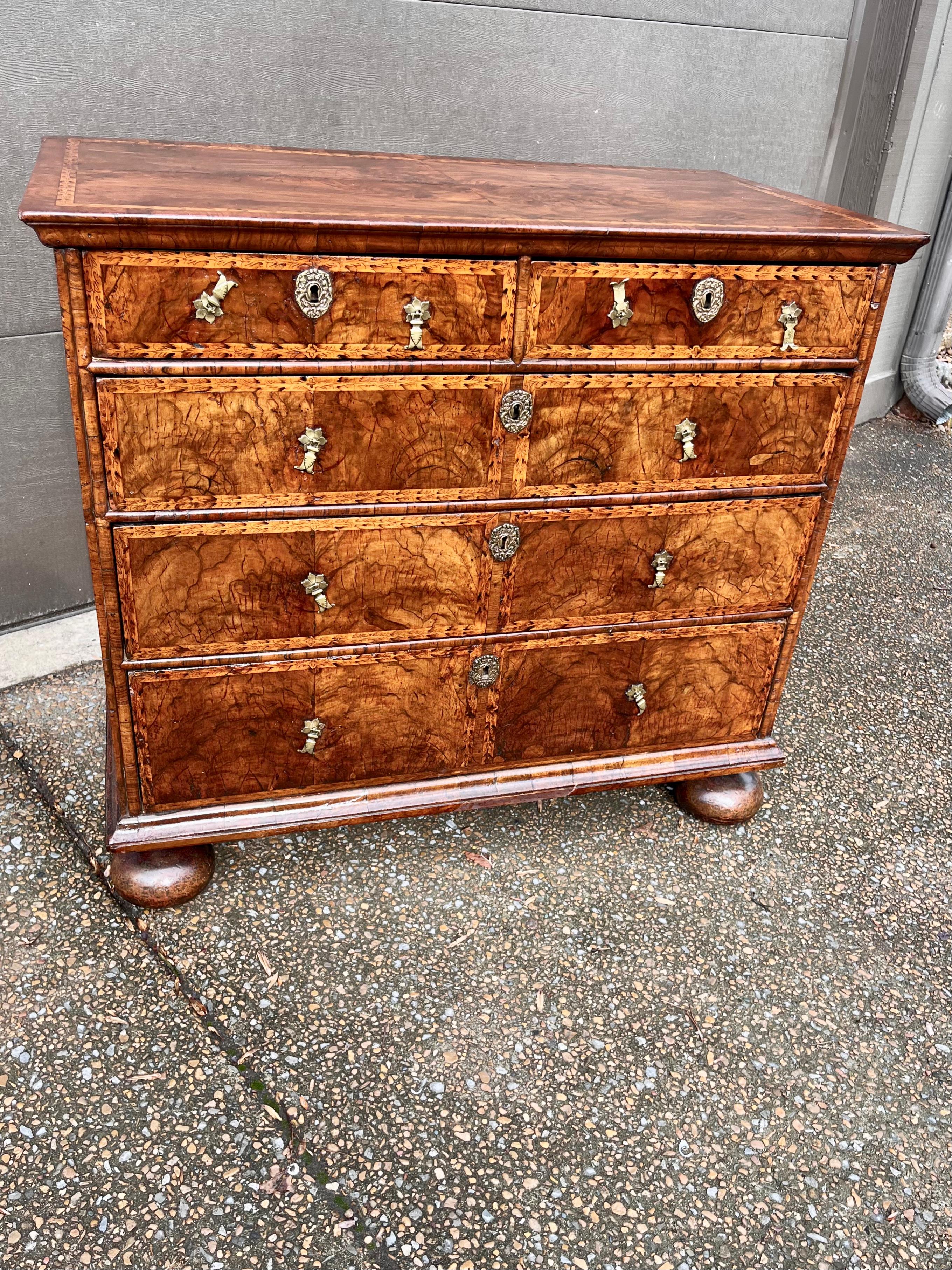 Queen Anne Transitional to George I Walnut Inlaid and Penwork Chest 15