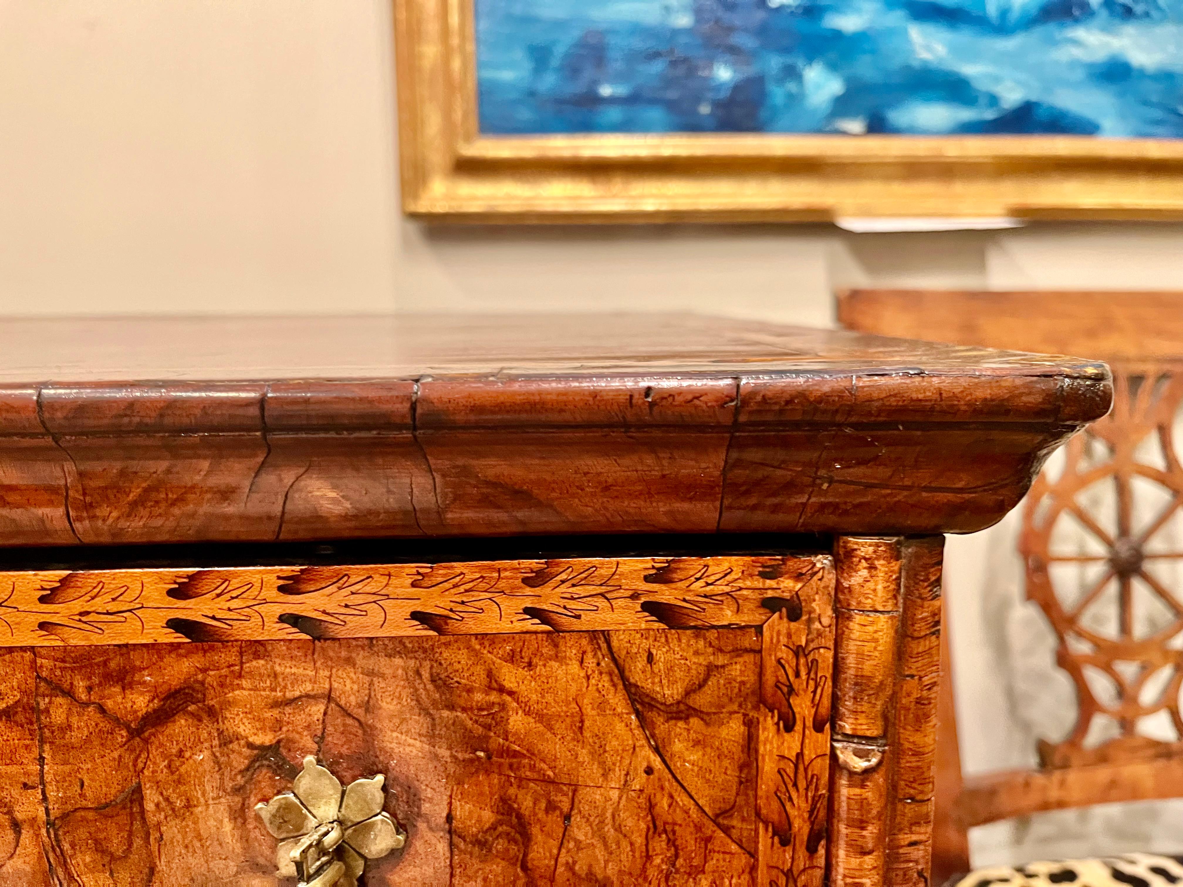 Queen Anne Transitional to George I Walnut Inlaid and Penwork Chest 1
