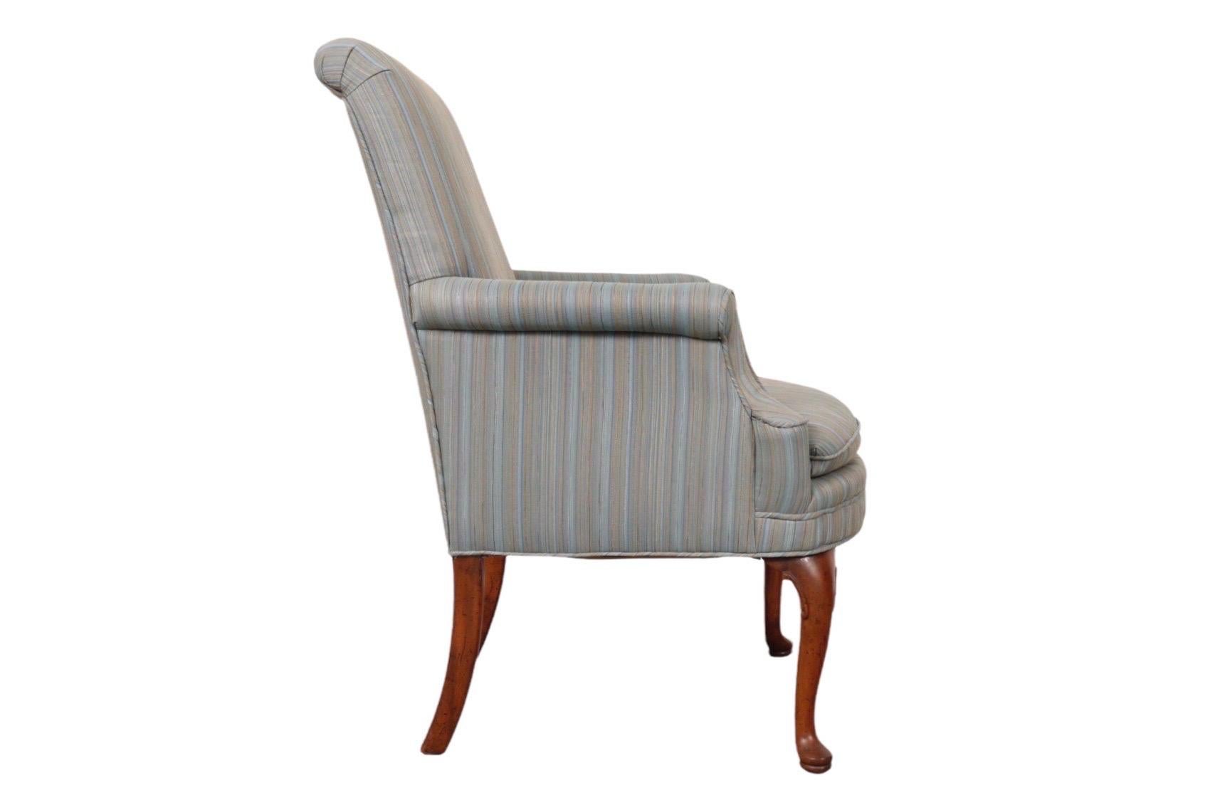 Queen Anne Upholstered Arm Chair In Good Condition For Sale In Bradenton, FL