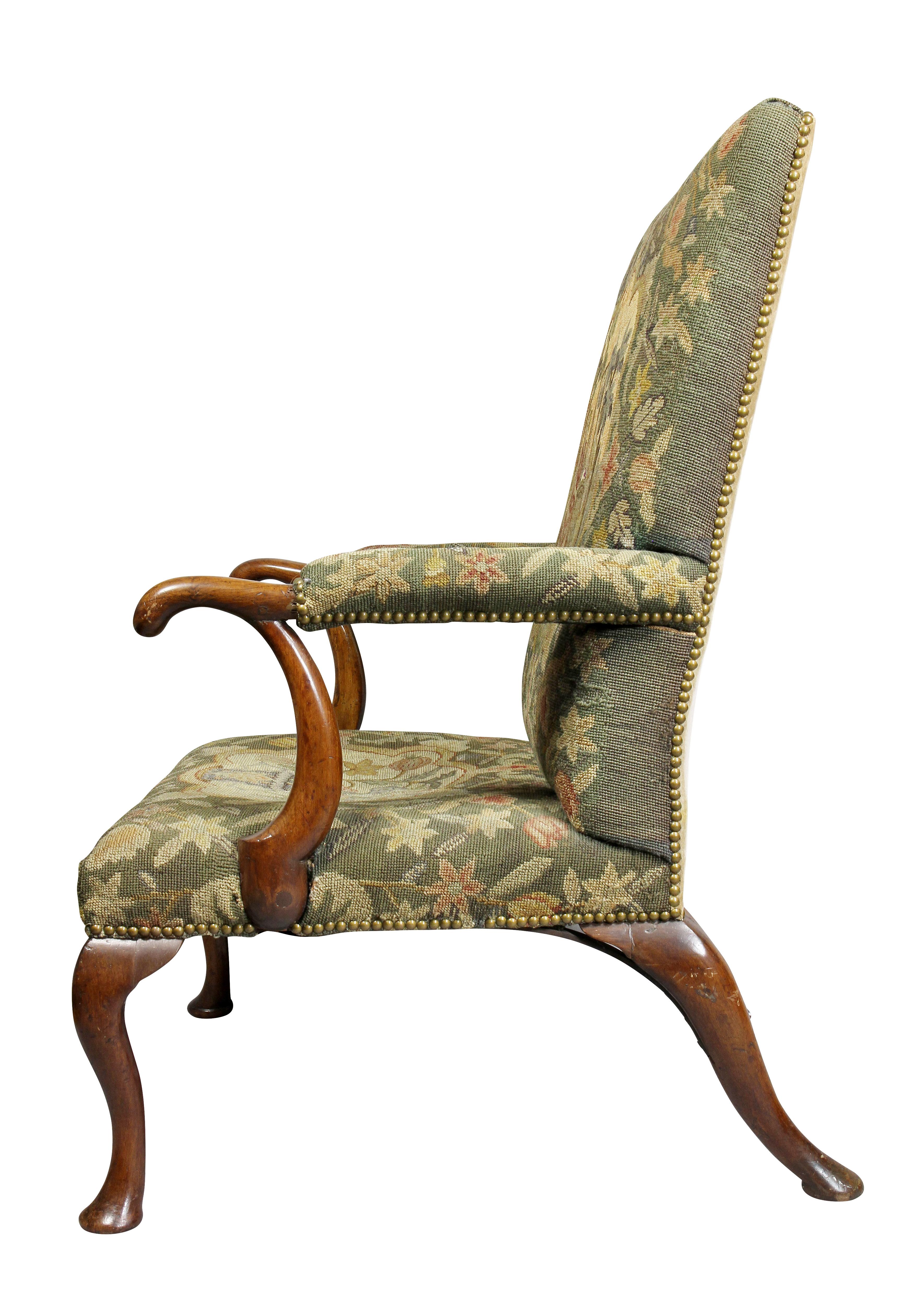 Queen Anne Walnut and Needlepoint Upholstered Armchair 4