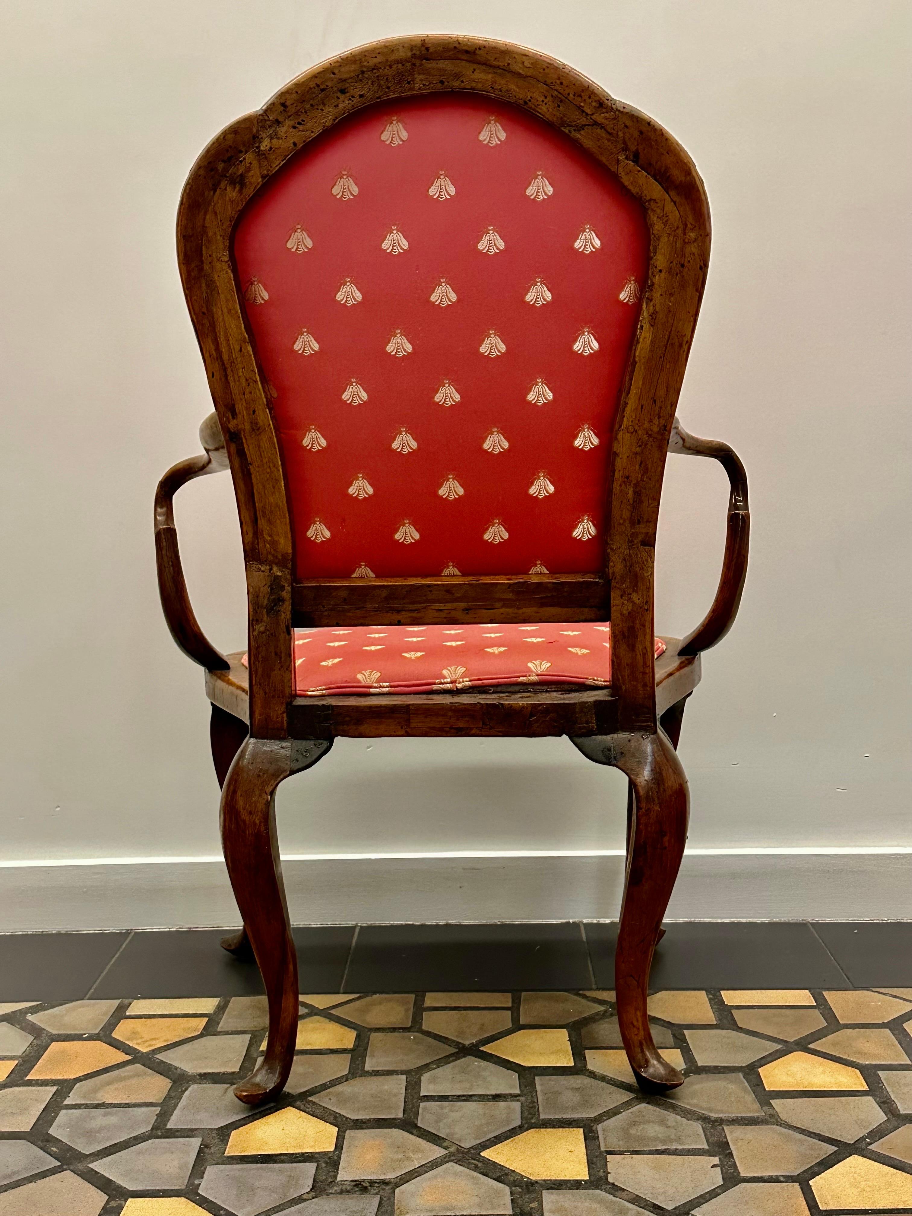 Upholstery Queen Anne Walnut Armchair For Sale