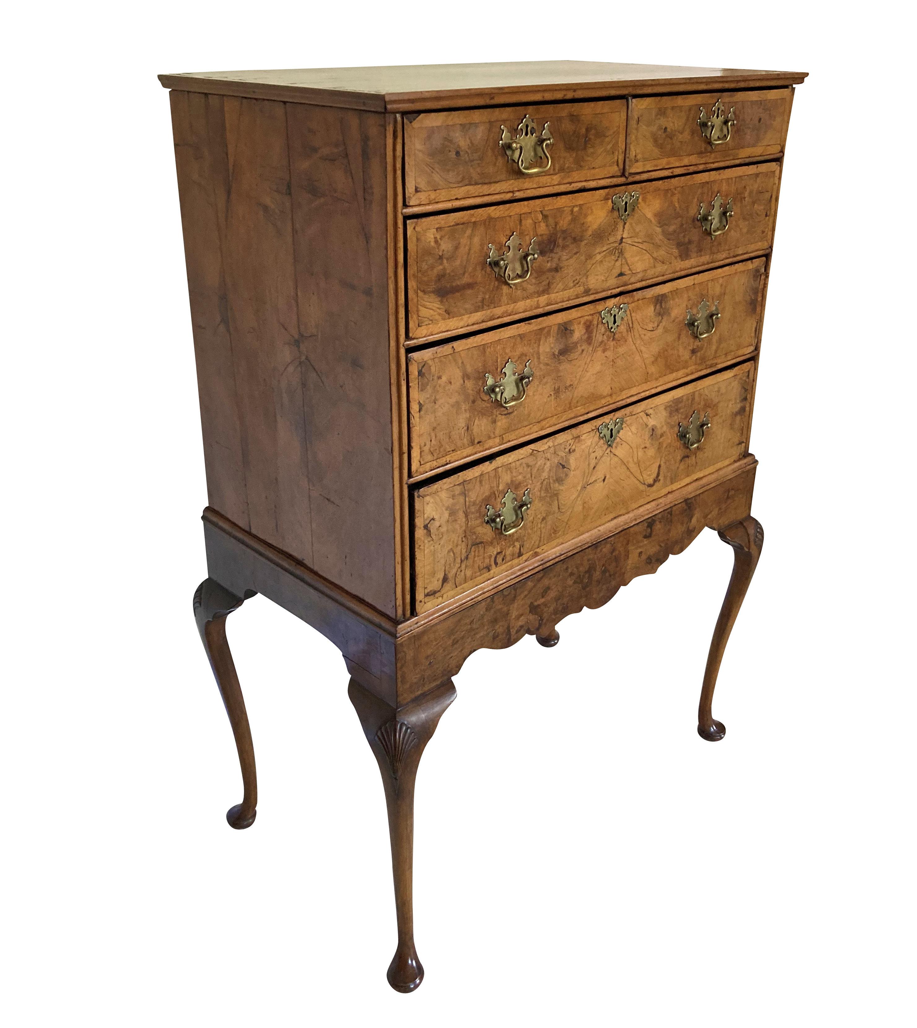 Early 18th Century Queen Anne Walnut Chest On Stand For Sale