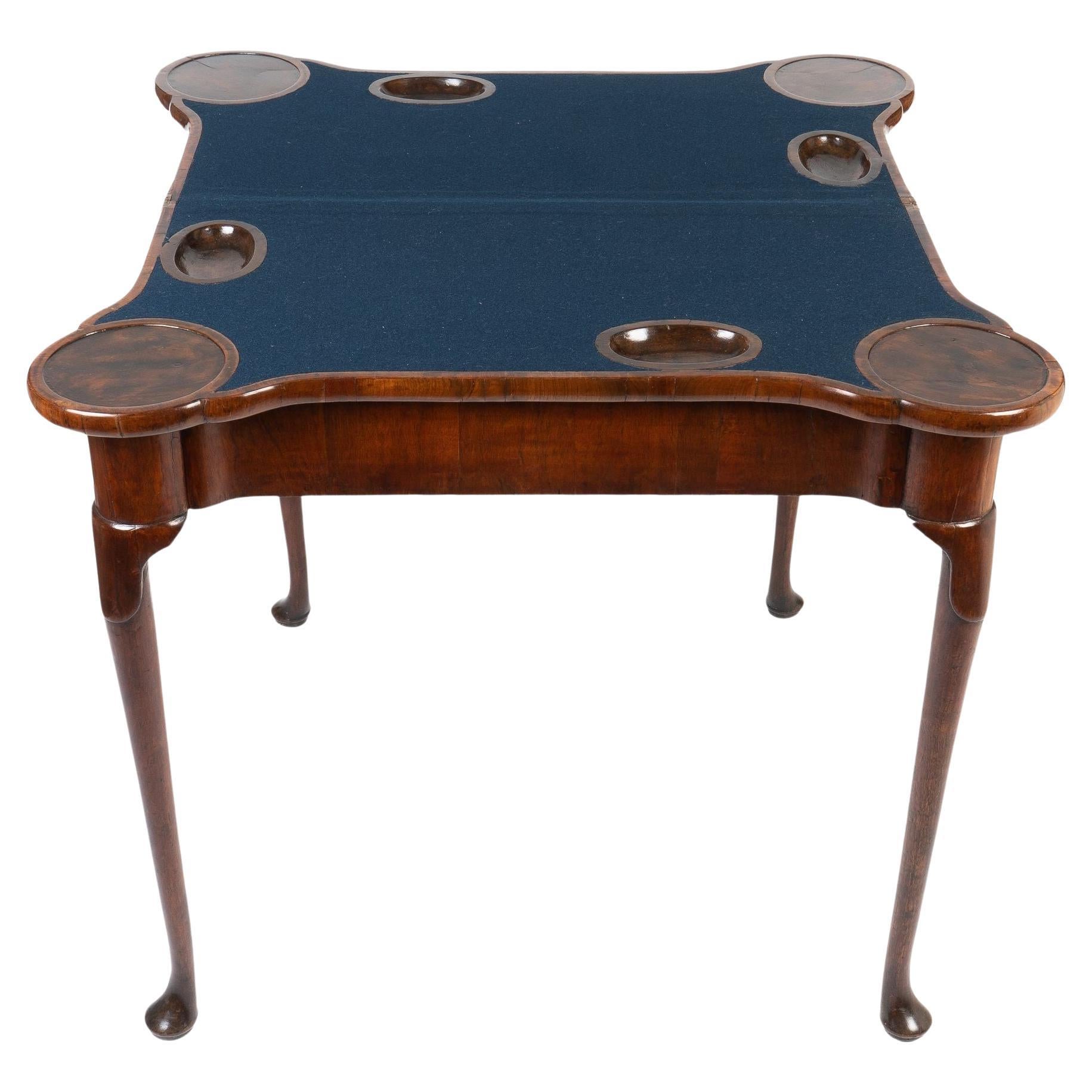 Queen Anne walnut flip top concertina game table, c. 1720 For Sale