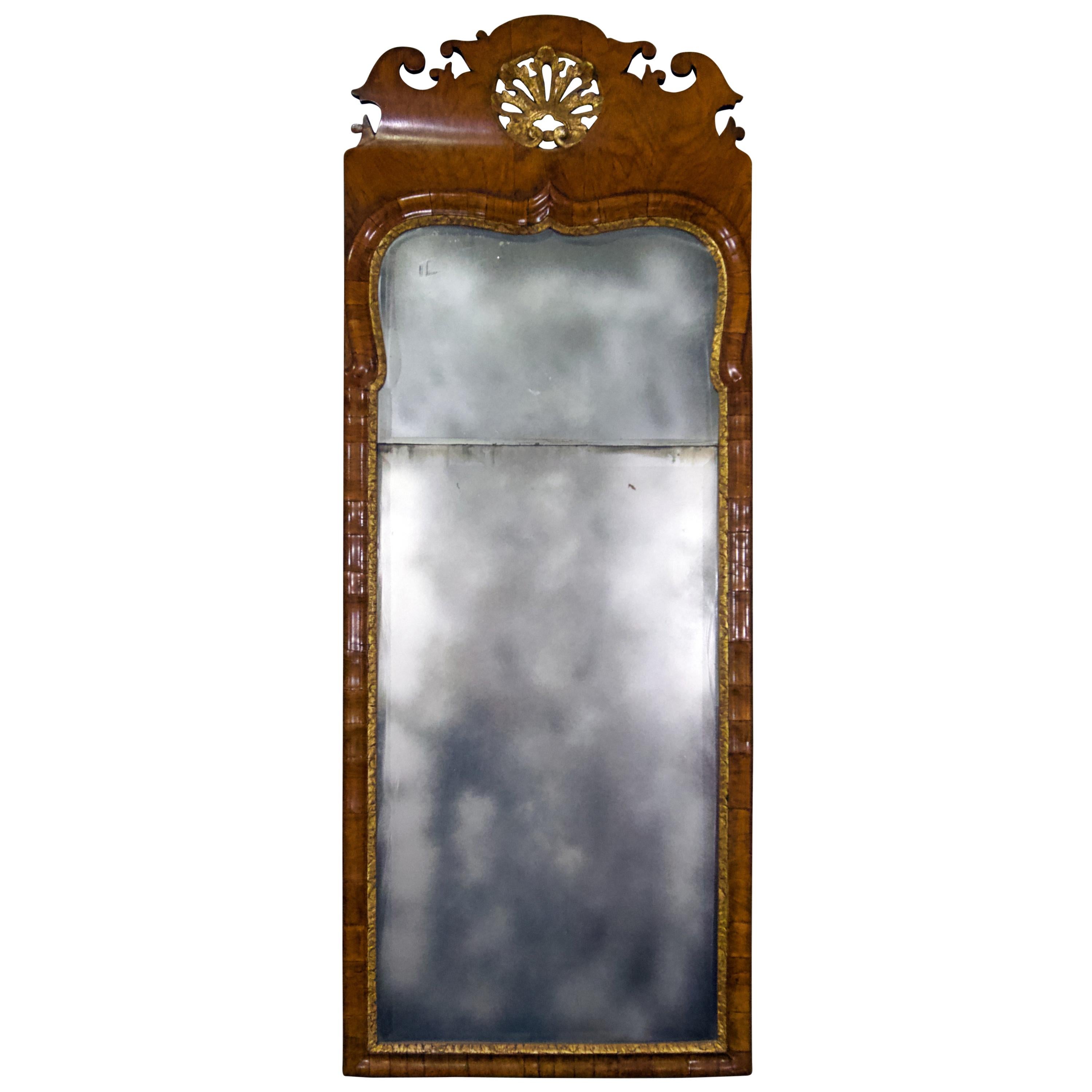 Queen Anne Walnut Parcel Gilt Mirror