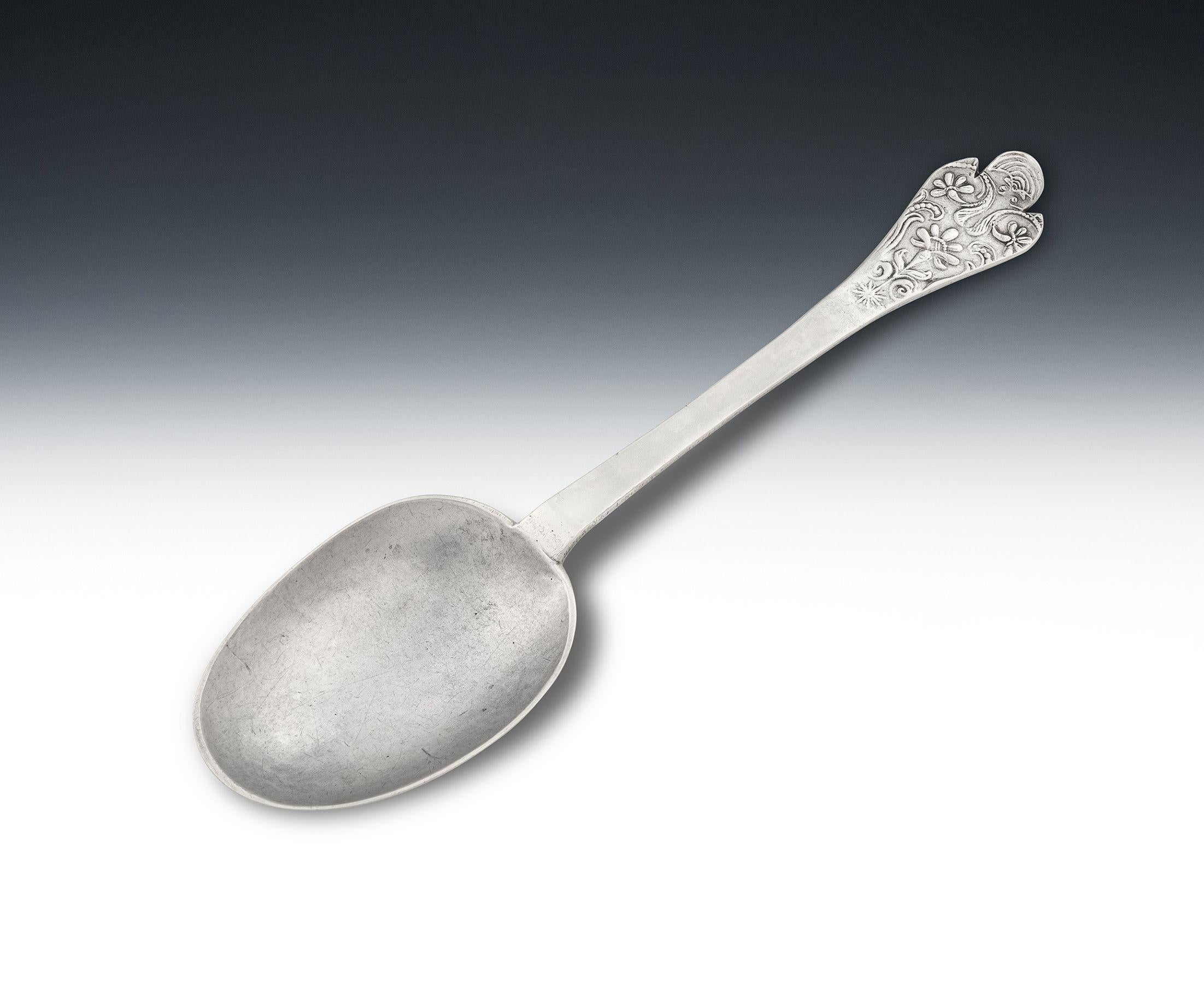 An Exceptional Early Queen Anne West Country Laceback Trefid Betrothal Spoon Made in Chard circa 1703/04 by Richard Sweet II.

This very special spoon is modelled in the trefid style and displays a large bowl with central rat tail surrounded by lace