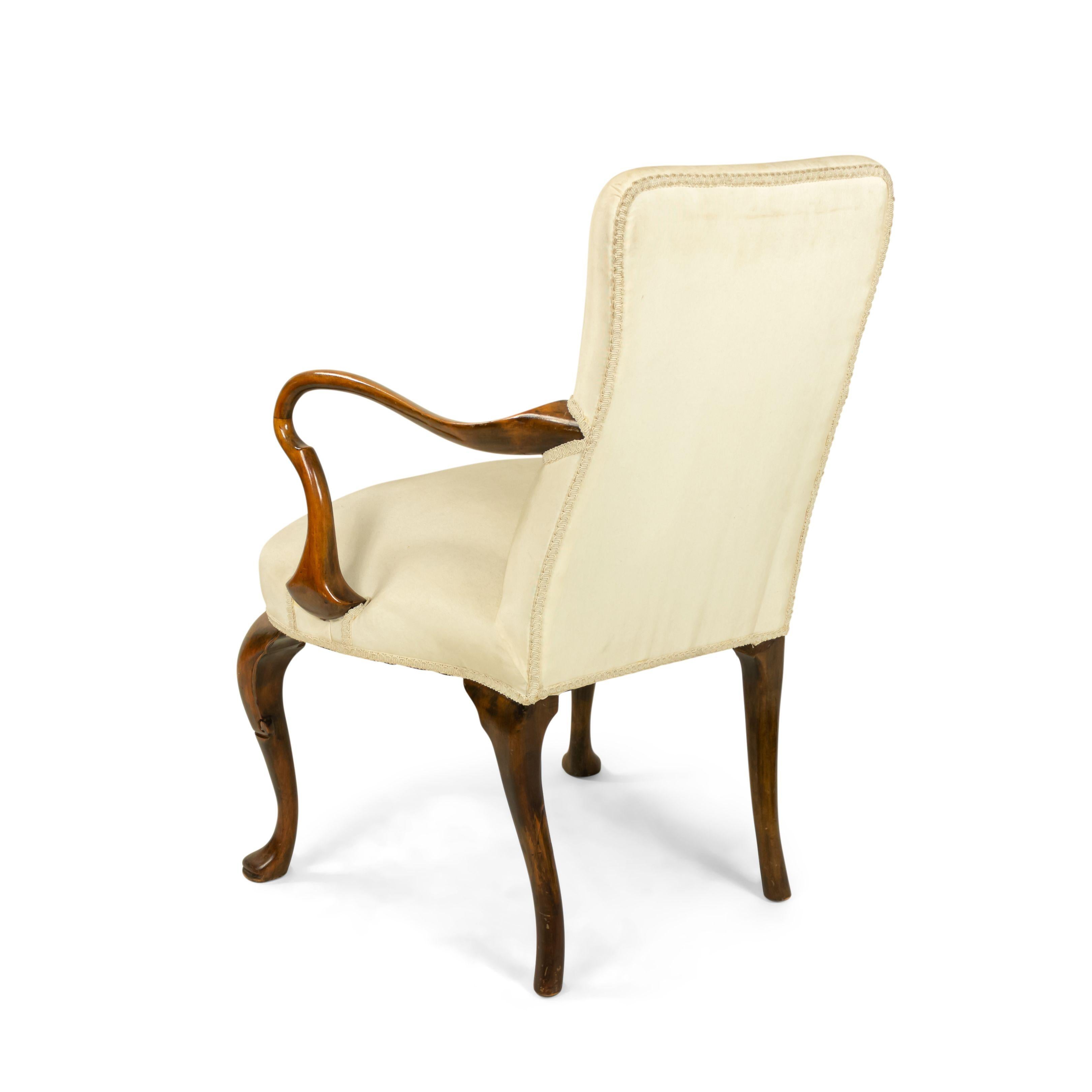 English Queen Anne White Upholstered Walnut Armchair For Sale