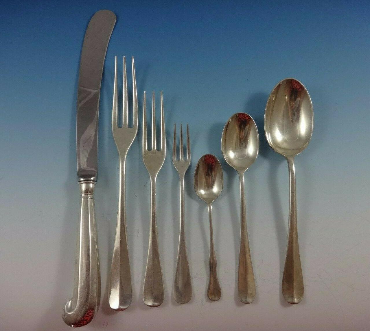 Queen Anne Williamsburg by Stieff sterling silver flatware set, 89 pieces. This set includes:

12 dinner knives, 9 1/4
