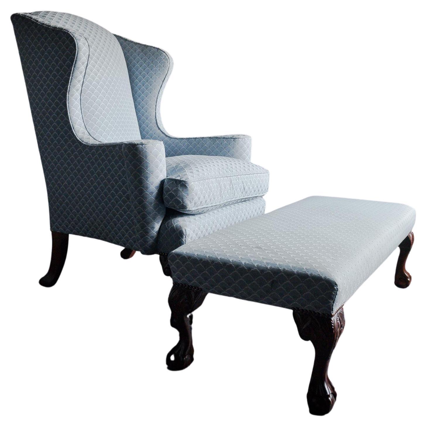 Queen Anne Wing Back Chair and Stool