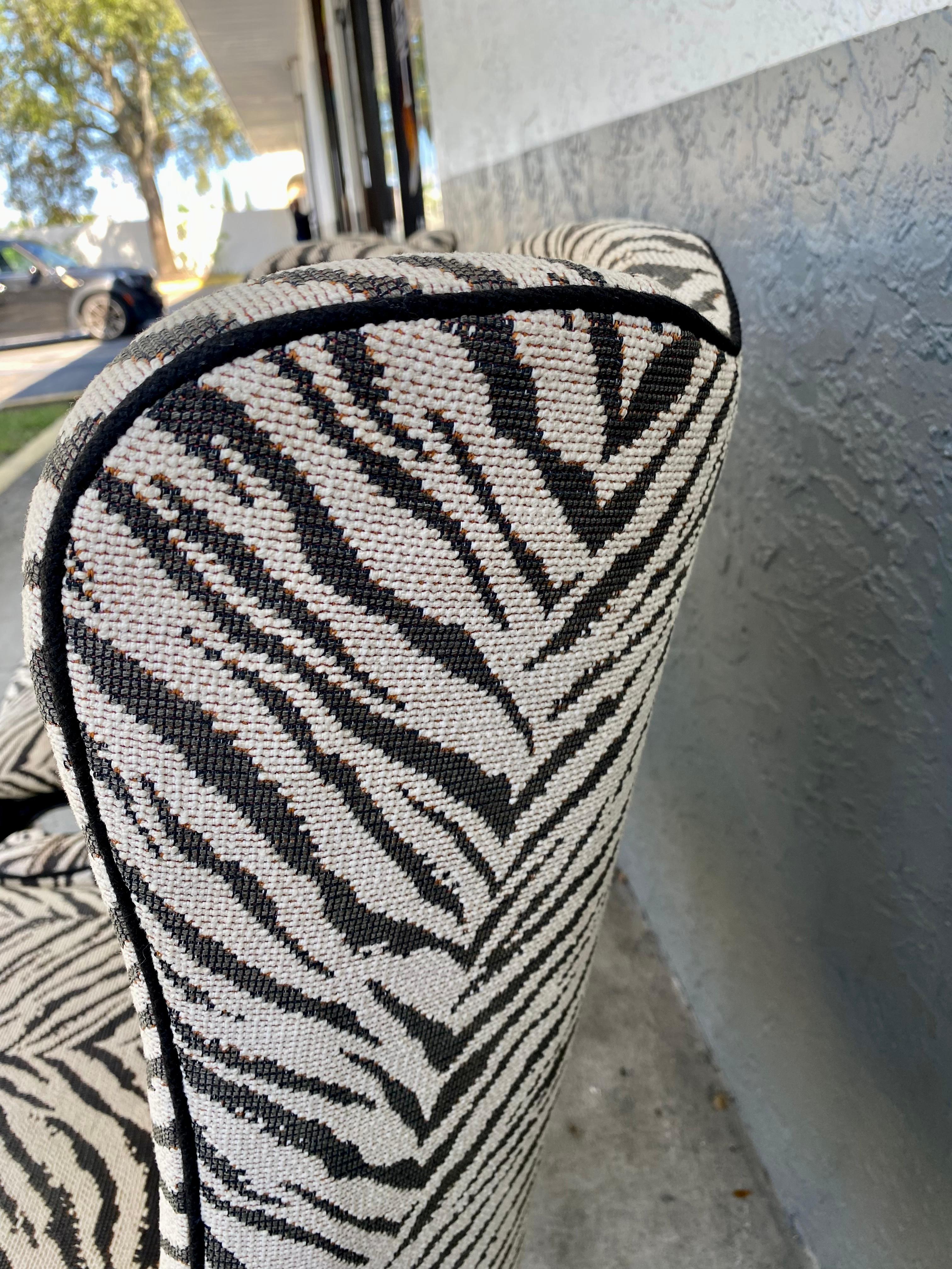 Queen Anne Wing Back Slipper Style Scalamandre Zebra Chairs, Set of 2 For Sale 3