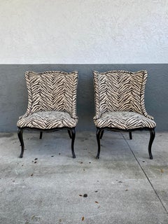 Queen Anne Wing Back Slipper Style Scalamandre Zebra Chairs, Set of 2