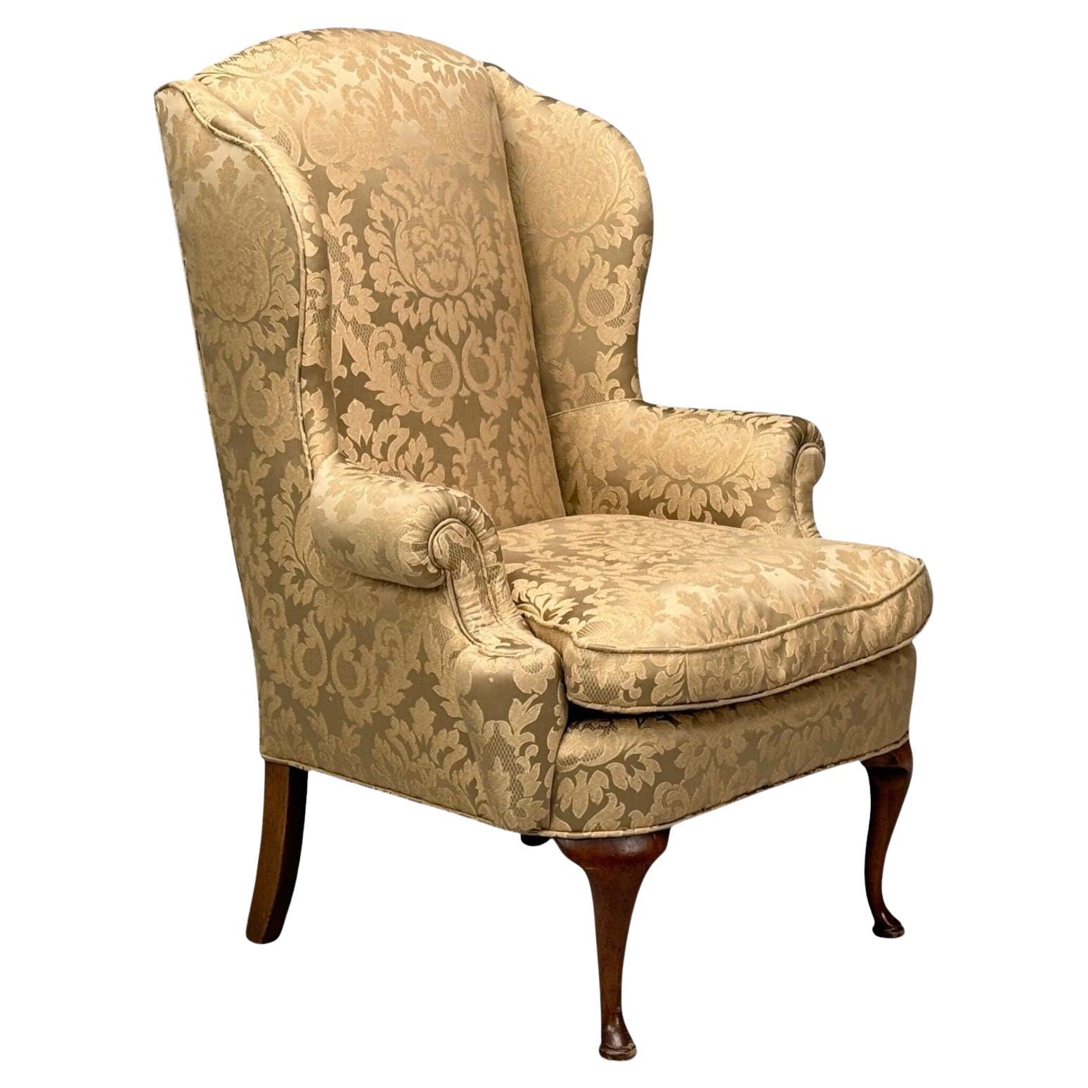 Queen Anne, Wingback Chair, Fabric, Mahogany, England, 19th c. For Sale