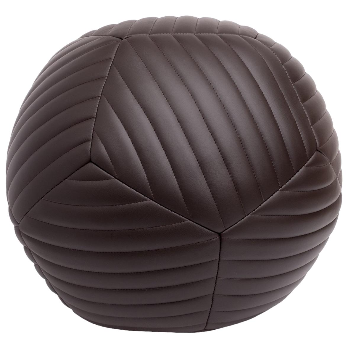 Banded Ottoman 18" in Chocolate Brown Leather by Moses Nadel For Sale
