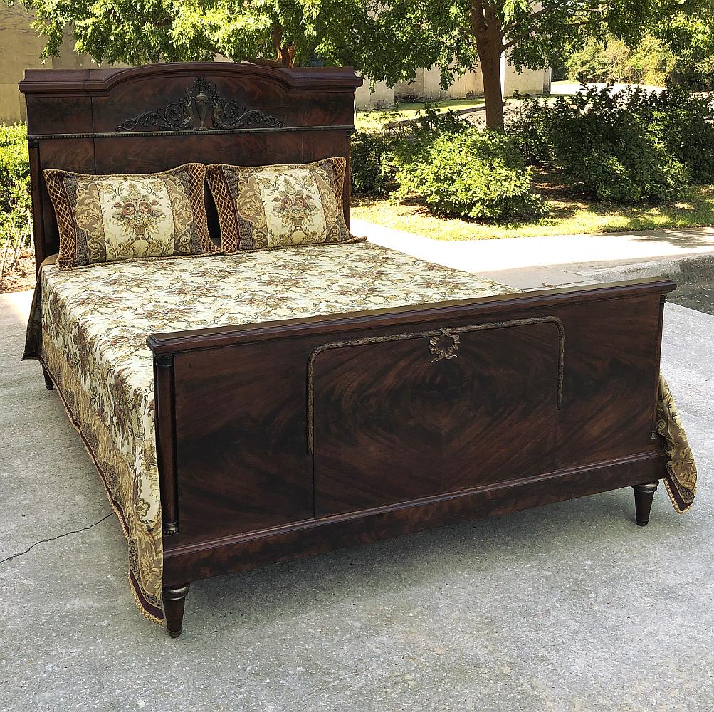 Louis XVI Queen Bed, Antique French Neoclassical in Mahogany
