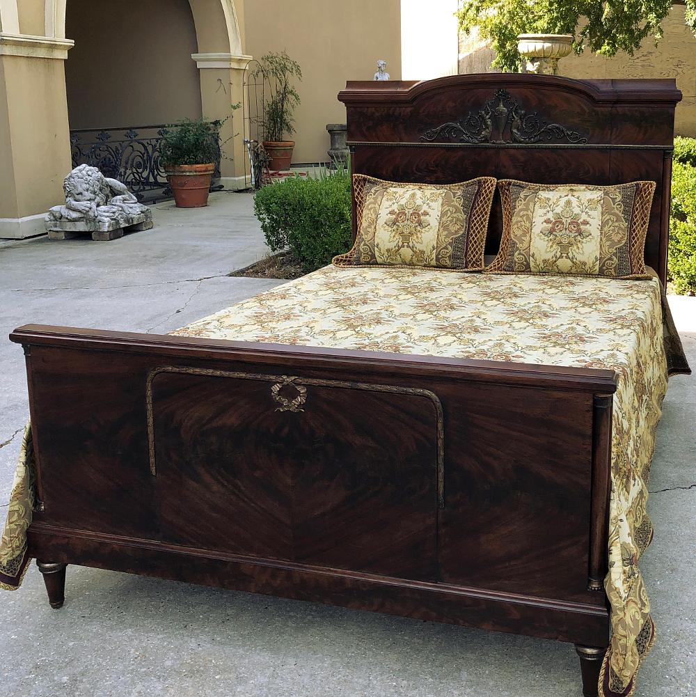 Hand-Crafted Queen Bed, Antique French Neoclassical in Mahogany