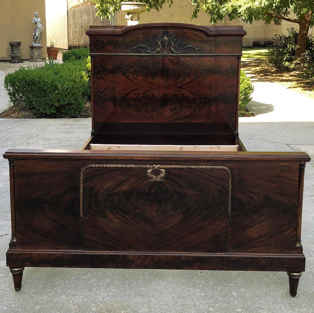 20th Century Queen Bed, Antique French Neoclassical in Mahogany