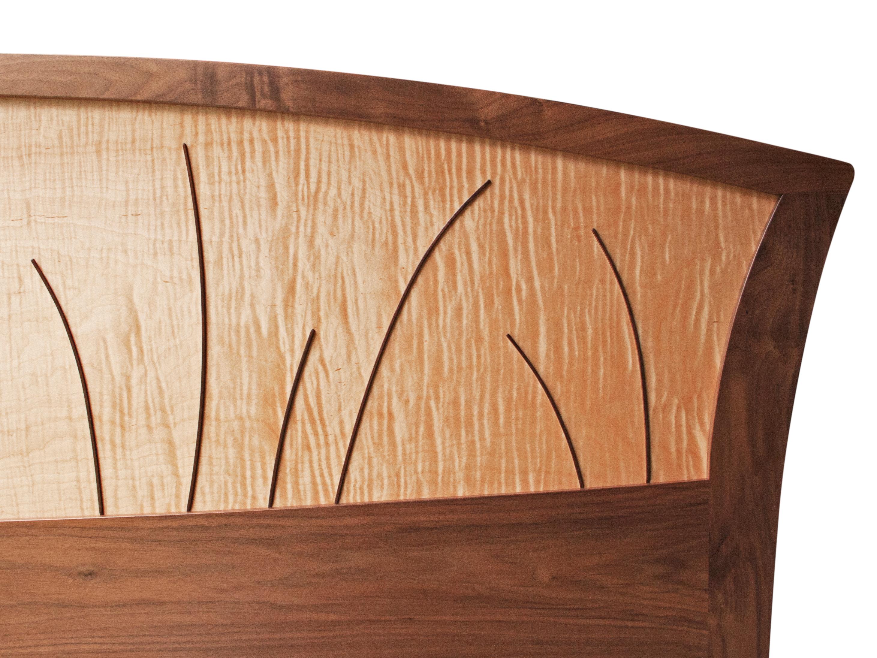 American Queen Bed Frame, Handmade in Walnut And Curly Maple 