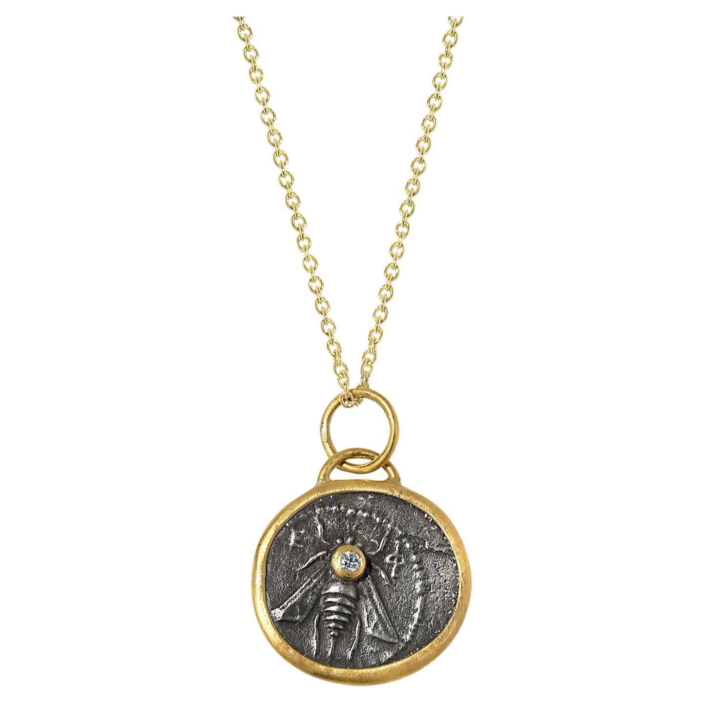 Queen Bee, pièce de monnaie Éphèse, goutte d'eau Tetra, pendentif collier à breloque avec pièce de monnaie en D