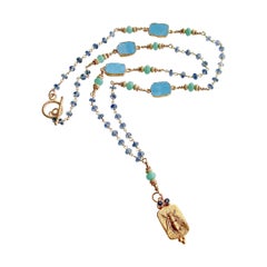 Queen Bee Intaglio Vermeil Pendant Sapphires Turquoise, Kyanite, Chrysoprase