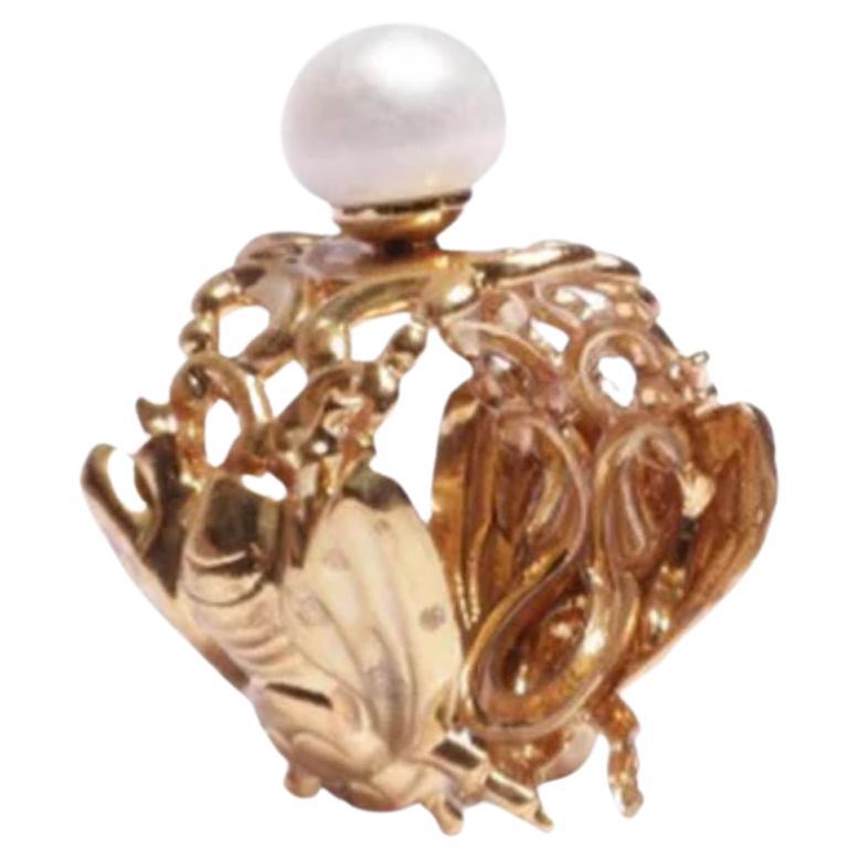 Queen Bee Pearl Ring in 24K Gold For Sale