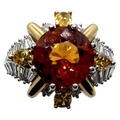 Queen Bee Spessartite (Mandarin) Garnet Baguette Diamond Two-Tone Cocktail Ring