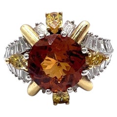 Queen Bee Spessartite (Mandarin) Garnet Baguette Diamond Two-Tone Cocktail Ring
