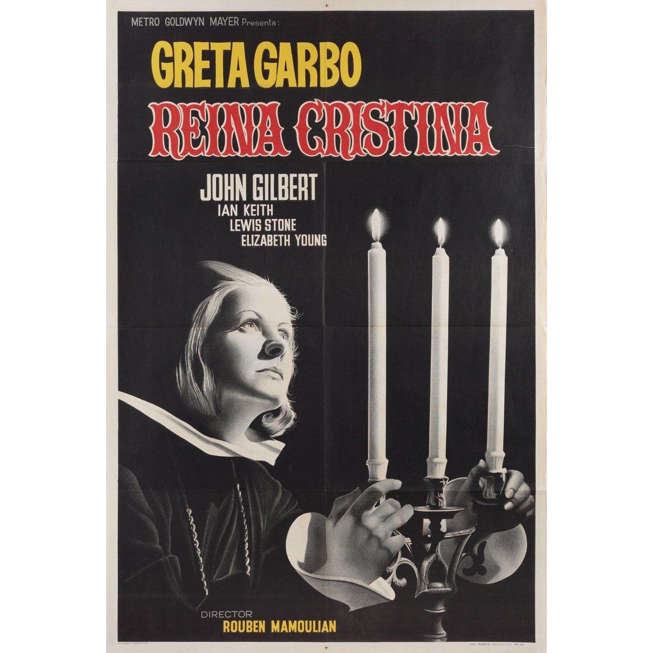 Original 1940s re-release Argentine poster for the 1933 film Queen Christina directed by Rouben Mamoulian with Greta Garbo / John Gilbert / Ian Keith / Lewis Stone. Very Good-Fine condition, folded. Many original posters were issued folded or were