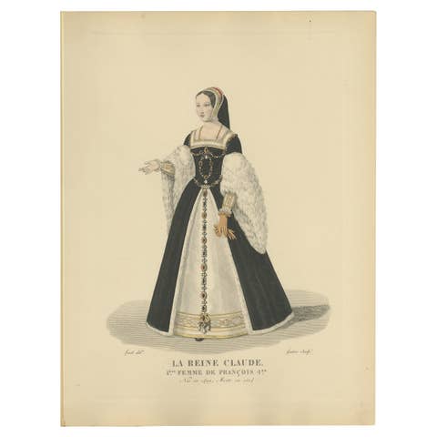 Queen Claude of France – Hand-Colored Historical Portrait Engraving, c.1900