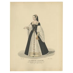 Reine Claude de France - Gravure historique coloriée à la main, c.C.C.