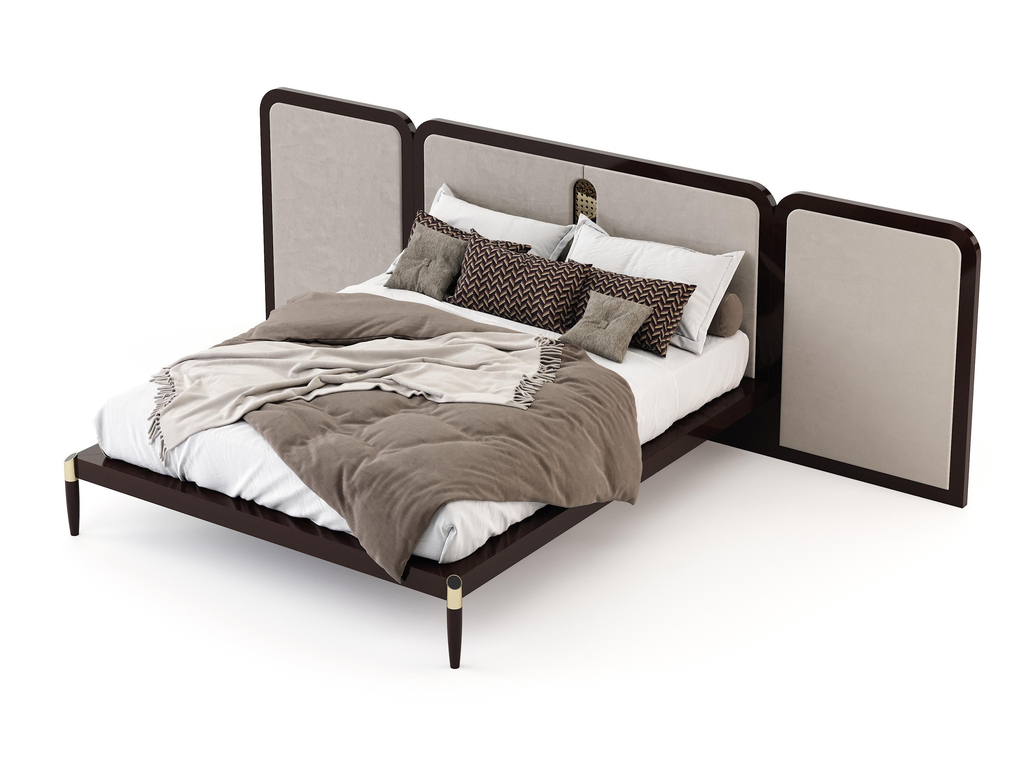 Post-Modern Queen Contemporary Her Bed Made with High Gloss Oak, Handmade by Stylish Club For Sale