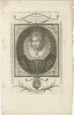 Queen Elizabeth I Portrait Engraving, Antique British Royal Print 1784