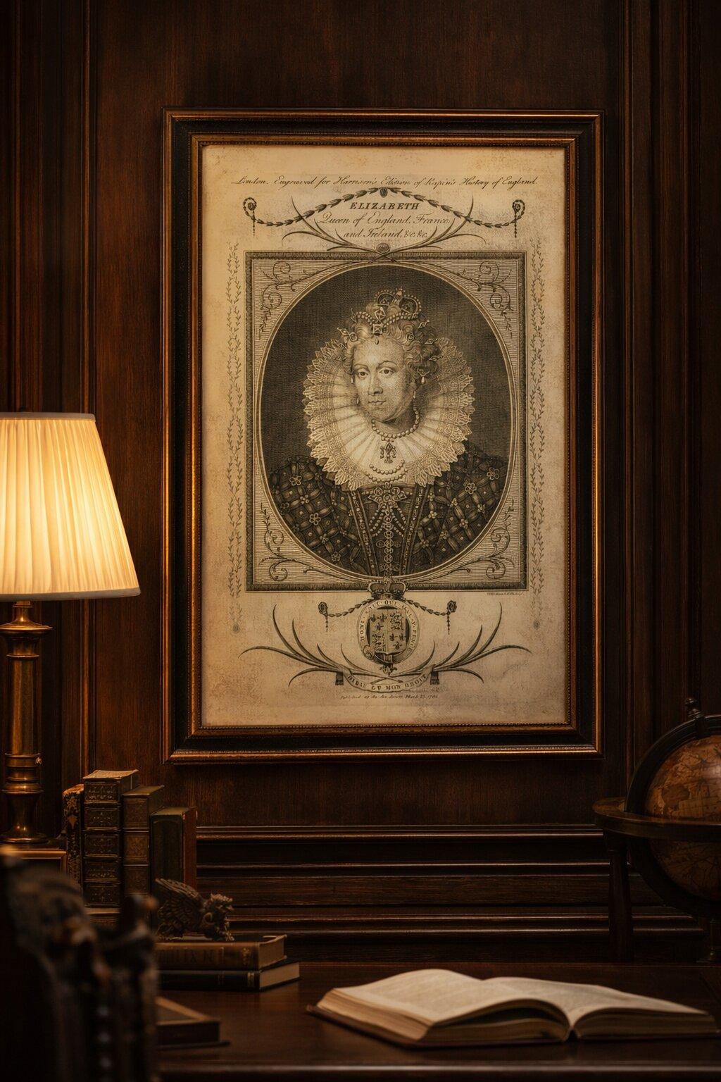 Queen Elizabeth I Portrait Engraving, Antique British Royal Print 1784