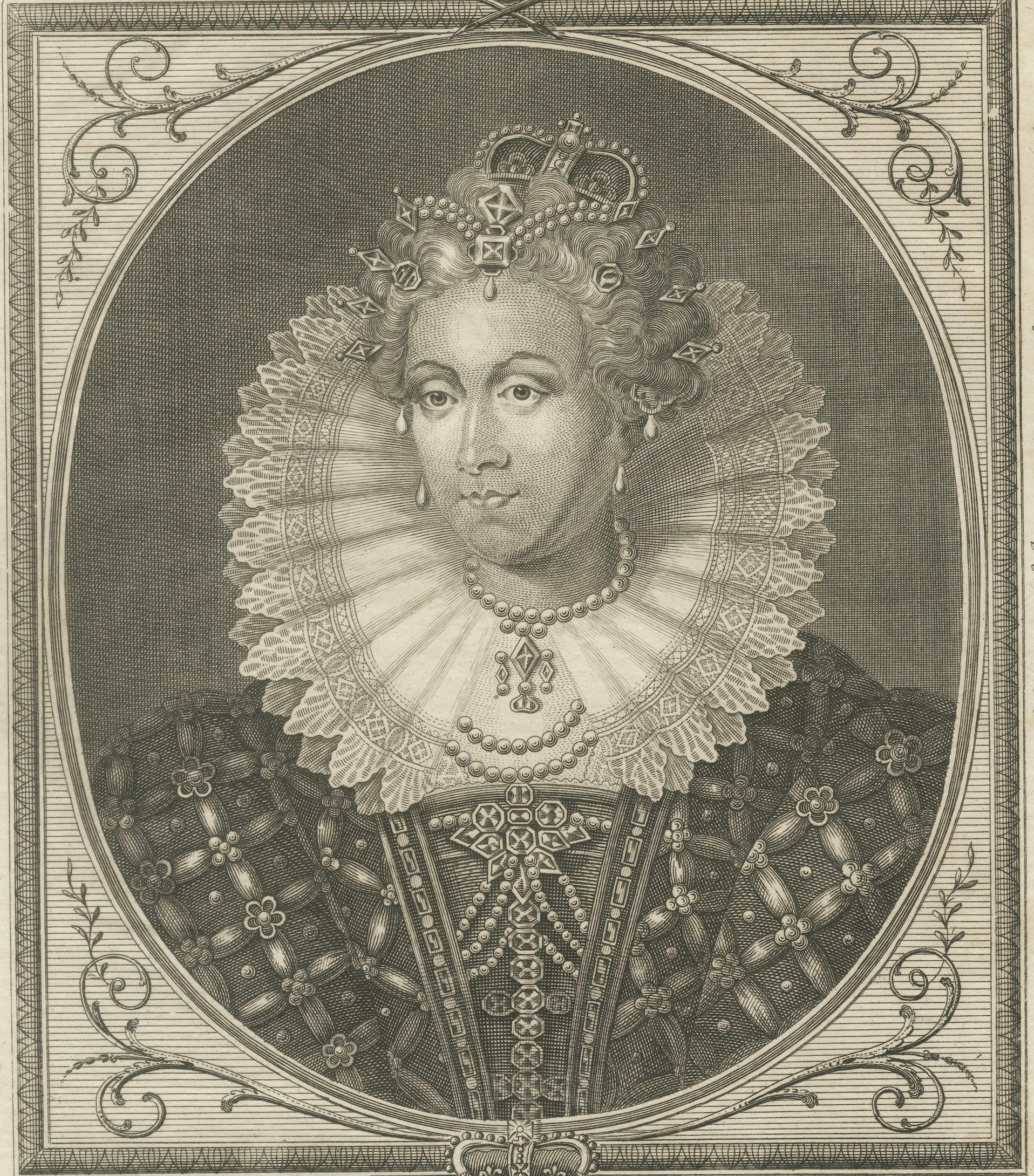 Queen Elizabeth I Portrait Engraving, Antique British Royal Print 1784