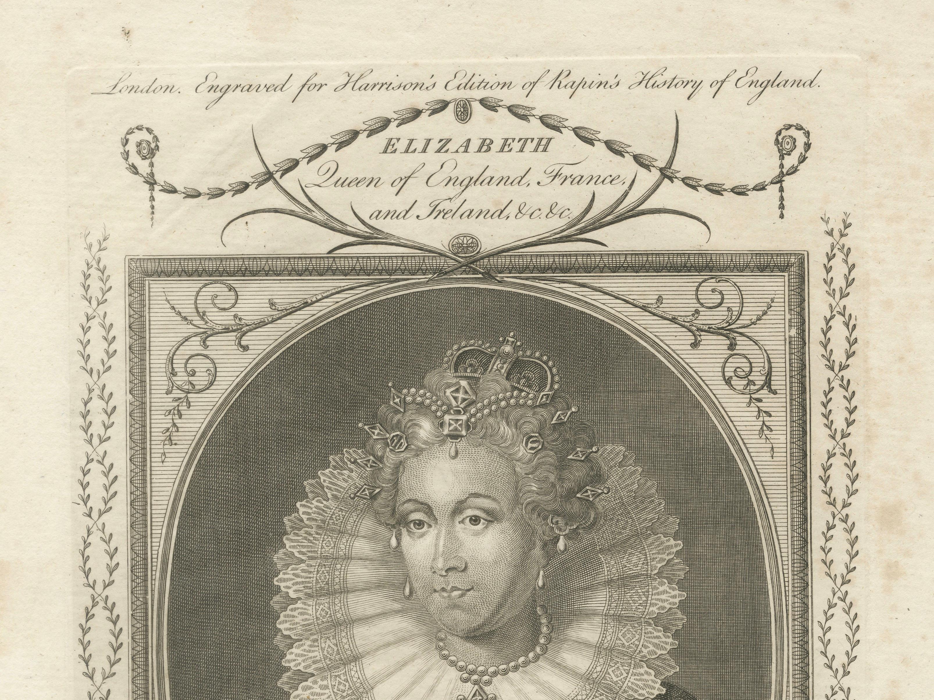 Queen Elizabeth I Portrait Engraving, Antique British Royal Print 1784