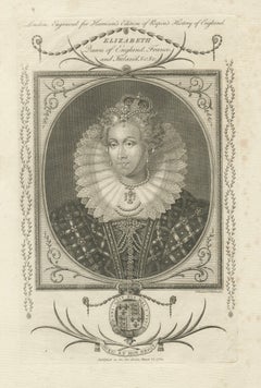 Queen Elizabeth I Portrait Engraving, Antique British Royal Print 1784