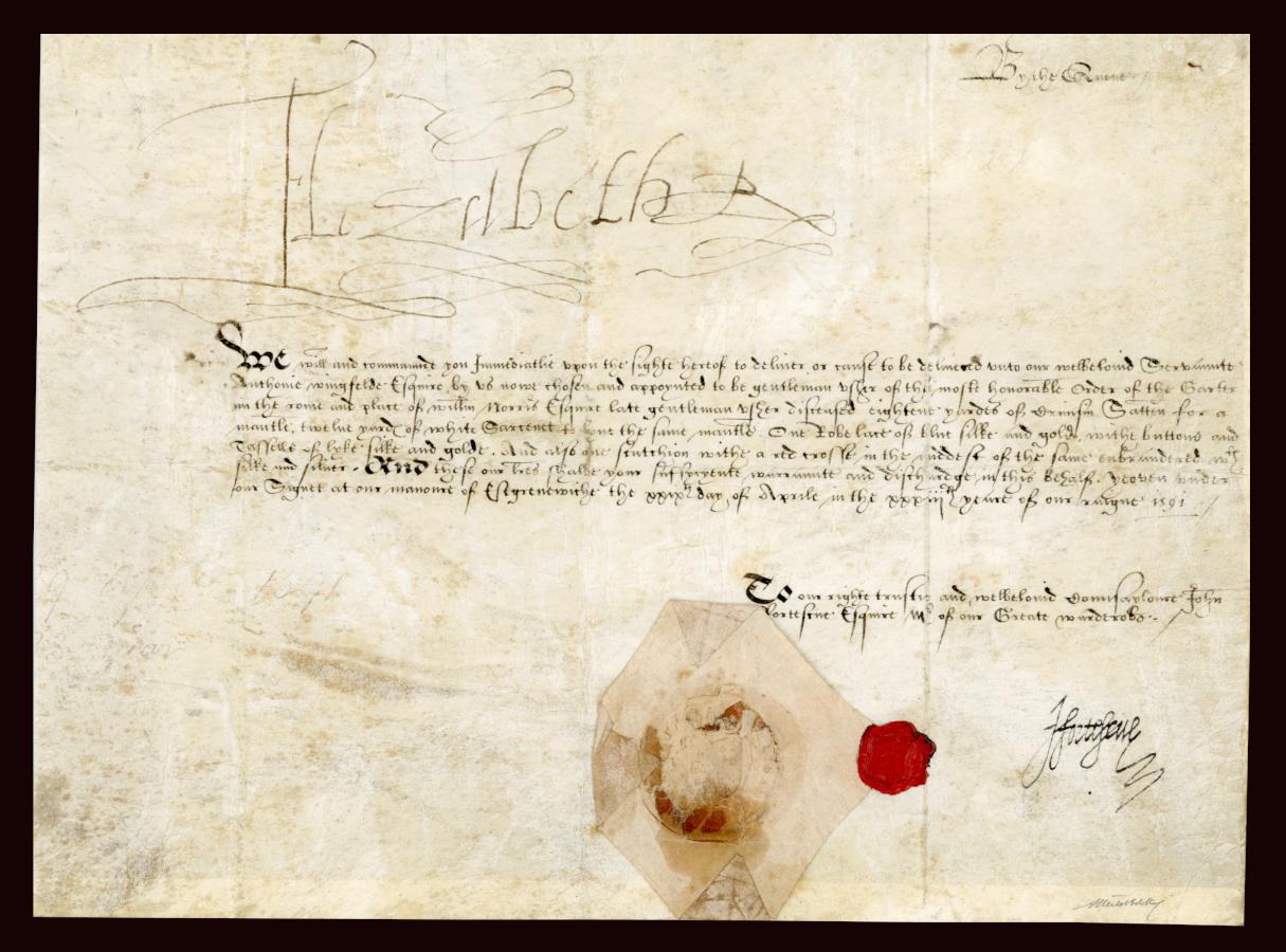Queen Elizabeth i Signed Royal Manuscript with Certificate of Authenticity In Good Condition For Sale In Jersey, GB
