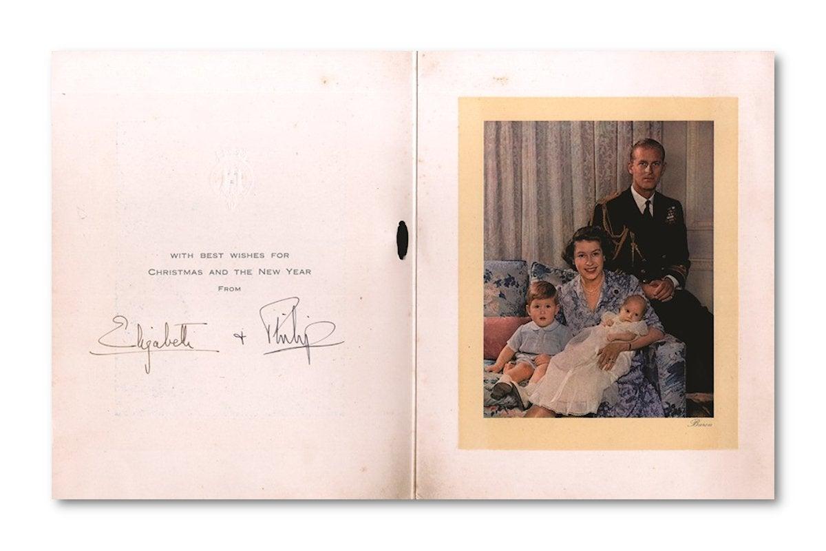 An official 1950 royal Christmas card signed by Queen Elizabeth II and Prince Philip

Queen Elizabeth II (1926-) is the Queen of the United Kingdom and the other Commonwealth realms.

She married her husband Prince Philip, Duke of Edinburgh
