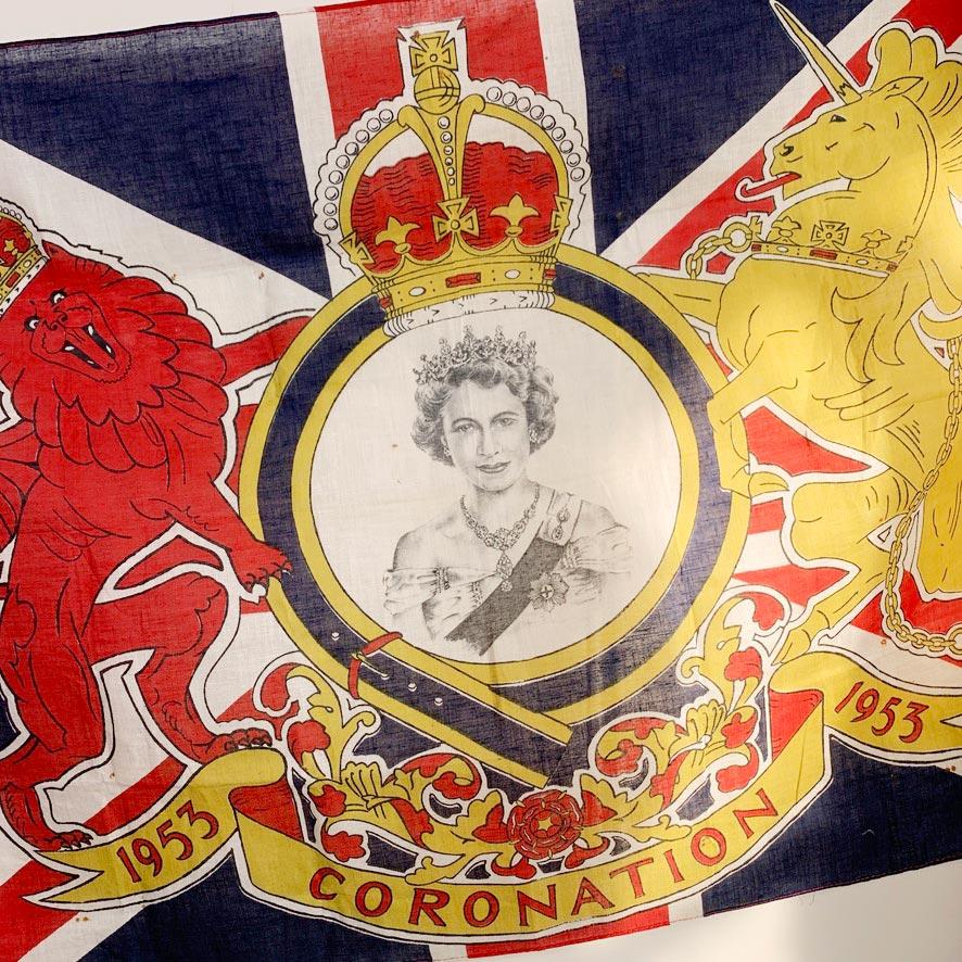 Mid-20th Century Queen Elizabeth II Coronation Flag 1953 For Sale