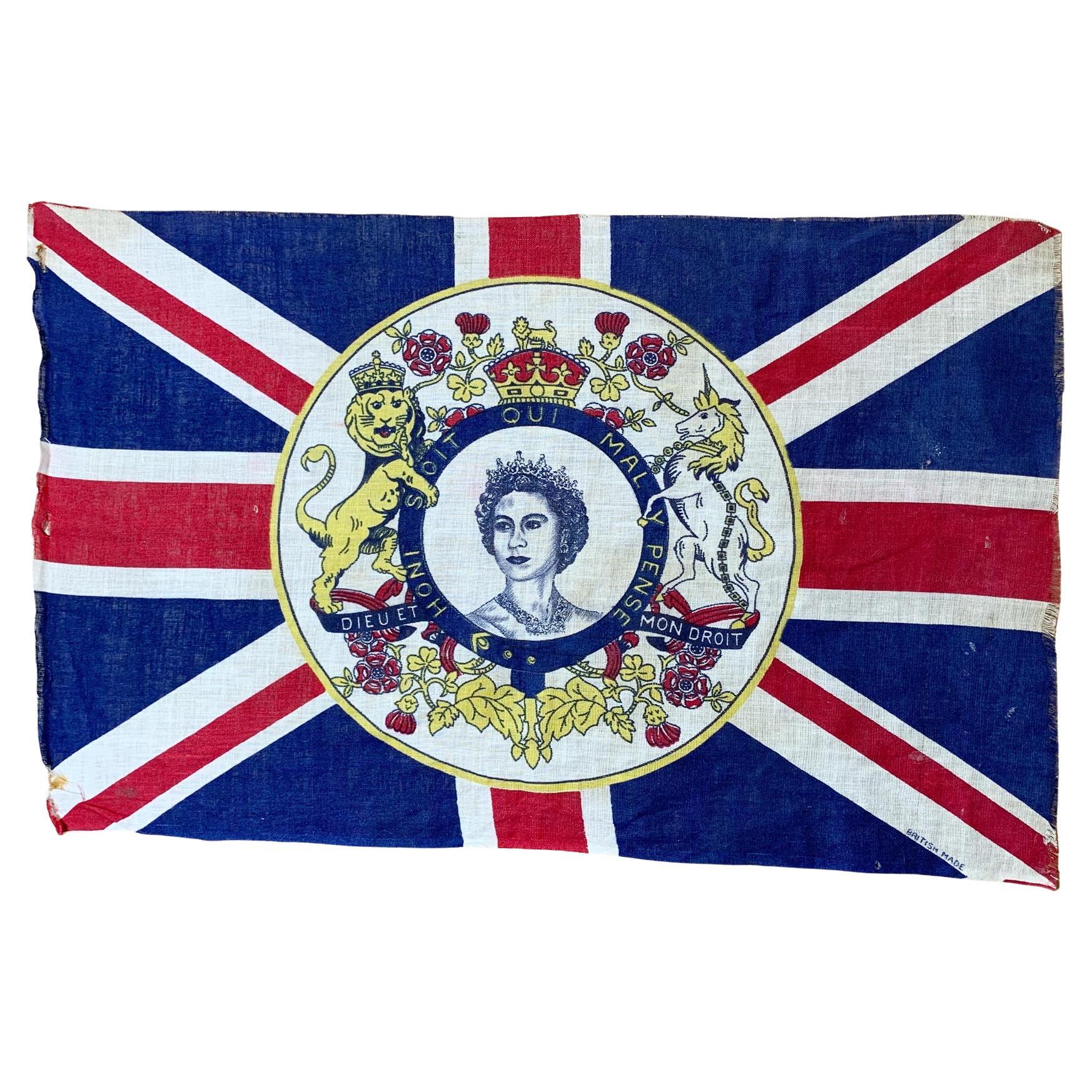 Queen Elizabeth ii Flag Union Jack Order of the Garter Honi Soit Mal Y Pense For Sale