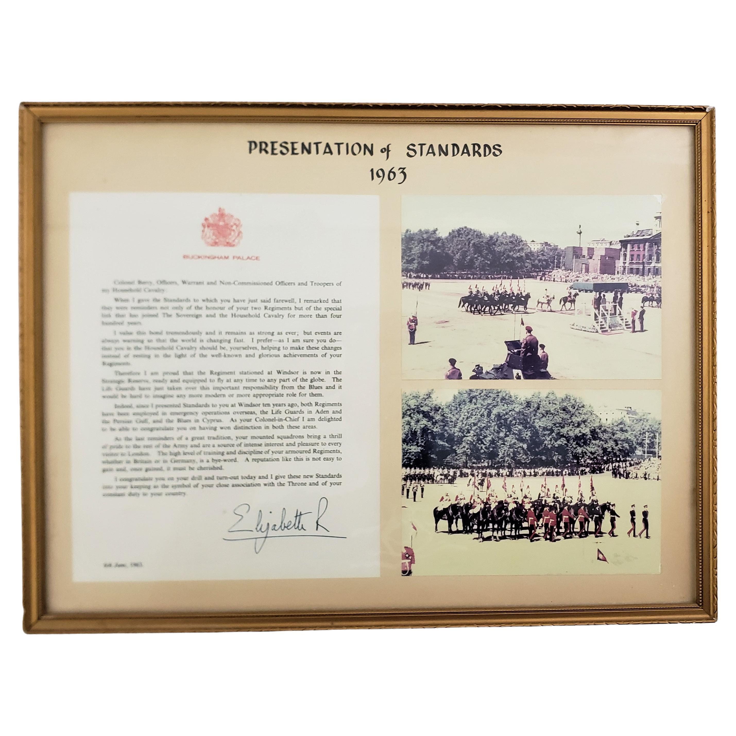 Queen Elizabeth II Signed Letter for the Presentation of Standards 1963 & Photos