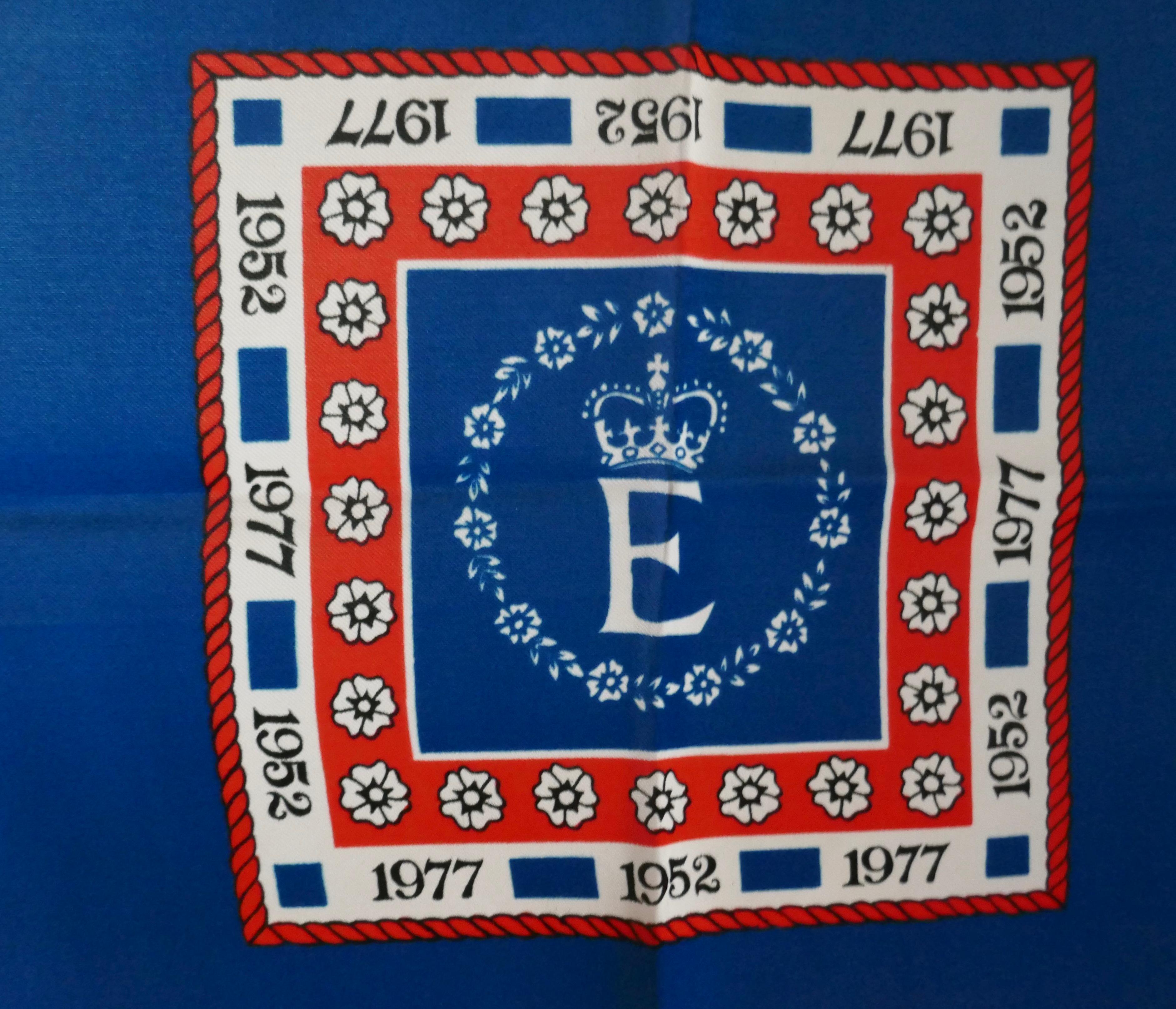 Queen Elizabeth the II Silver Jubilee Commemorative  Scarf  


Lovely scarf in good condition, un worn
Theme: Commemorative 
Colour: Red White and Blue
Designer: 

 
Material: polyester
 
Size: 26”x 26” (measurements are approximate)
This is a