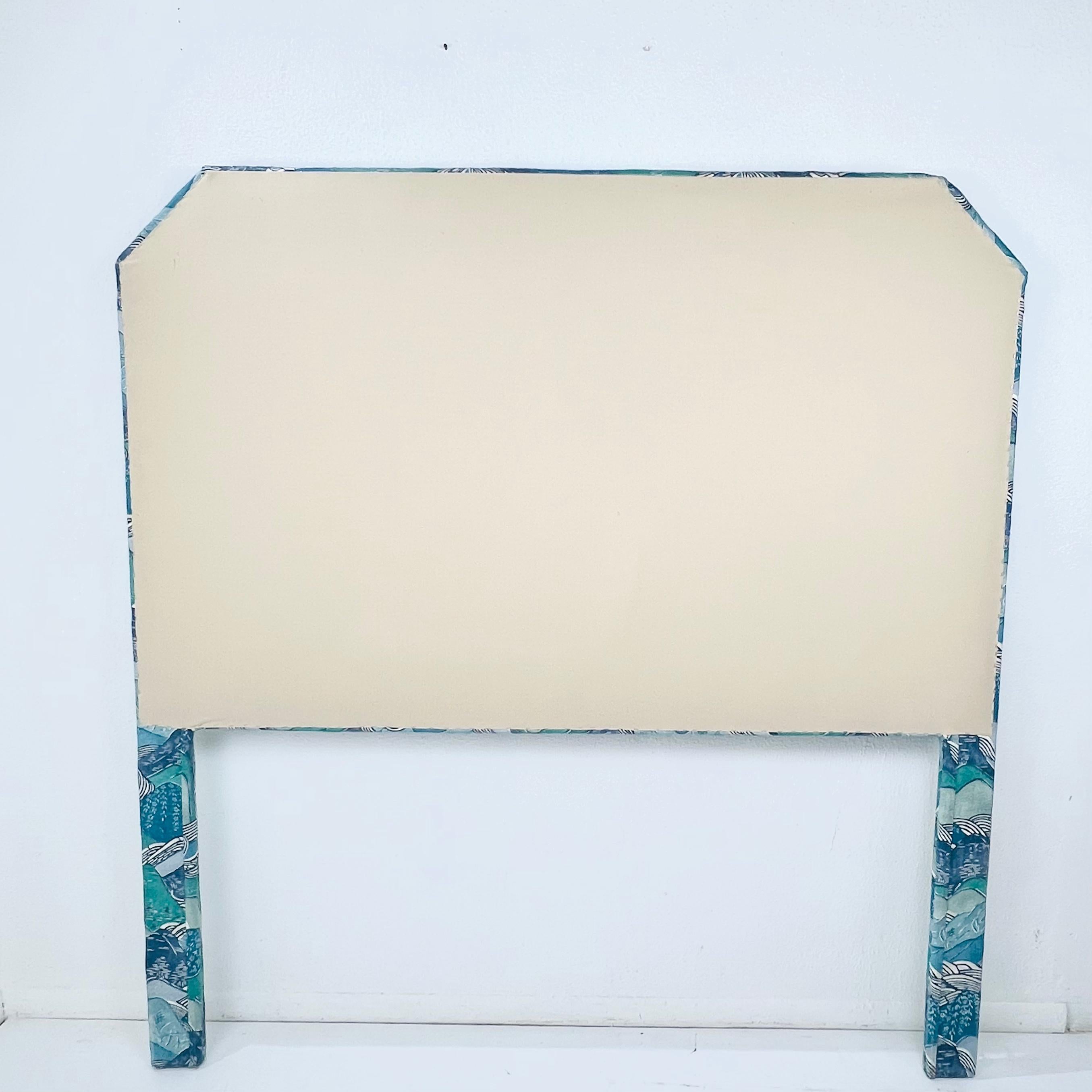 Queen Headboard Upholstered in Teal/Blue Kelly Wearstler Fabric For Sale 4